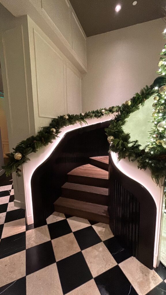 commercial holiday staircase decorating